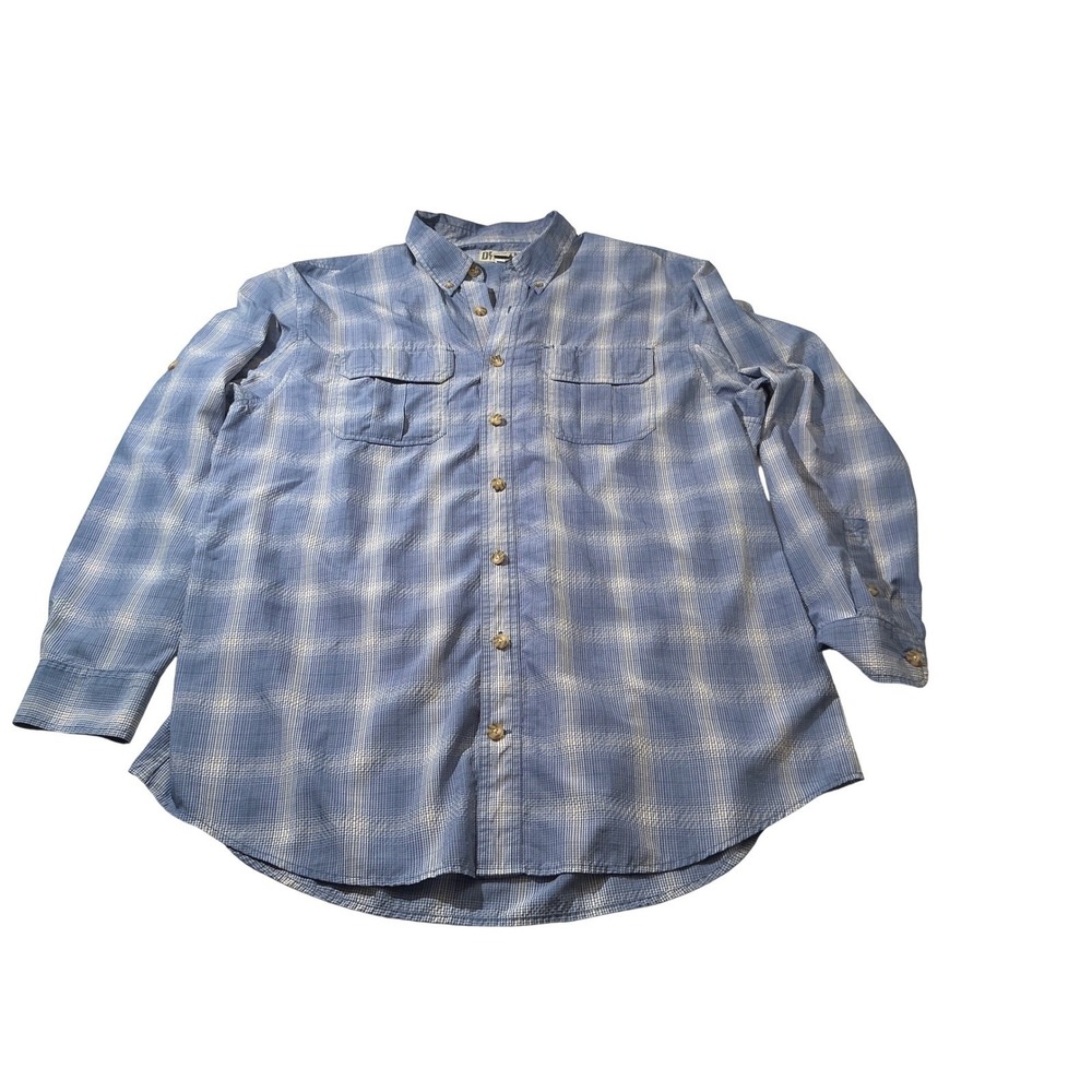 Duluth Trading Co Mens Blue Plaid button downShirt XLT Tall Roll Tab Long Sleeve